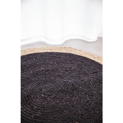 Piazza Round Jute Natural Rug - Black 120x120cm