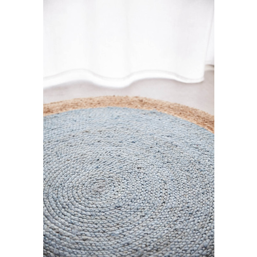 Piazza Round Jute Natural Rug - Blue 120x120cm