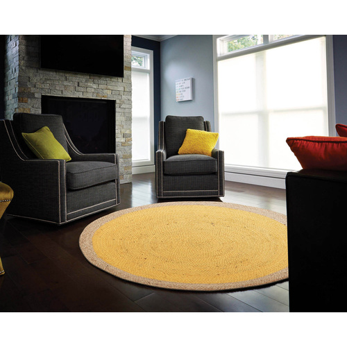 Piazza Round Jute Natural Rug - Yellow