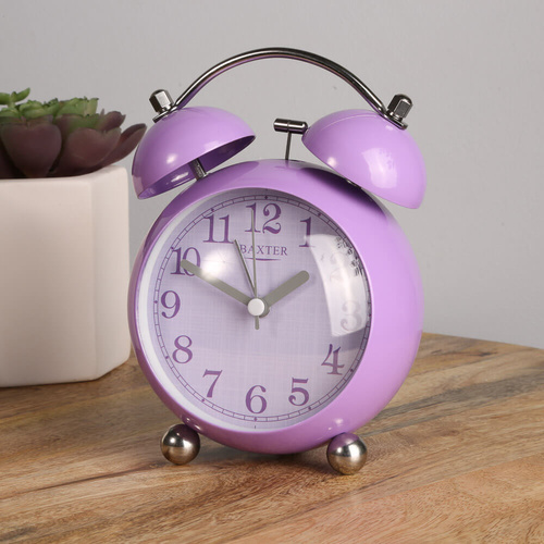 Baxter Large Bubble Double Bell Silent Alarm Clock w Snooze Light - Purple - 14x11cm
