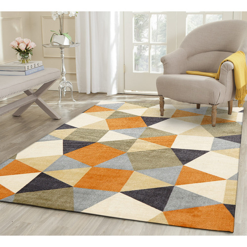 Urban 564 Pixels Rug - Rust Grey Blue 110x160cm