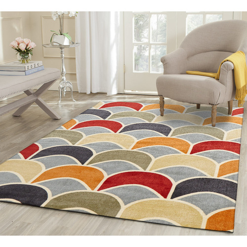 Urban 566 Fish Scale Design Rug - Blue Red 110x160cm