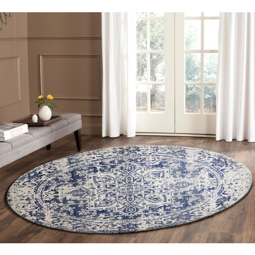 Evolve Horizon Transitional Round Rug - White Navy - 150x150cm
