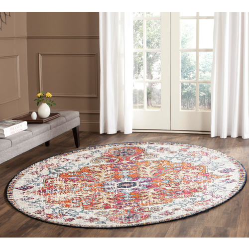 Evolve Carnival Transitional Round Rug - White