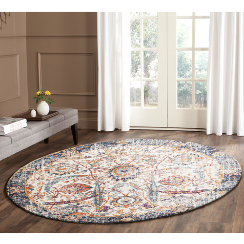 Evolve Peacock Transitional Round Rug - Ivory - 150x150cm