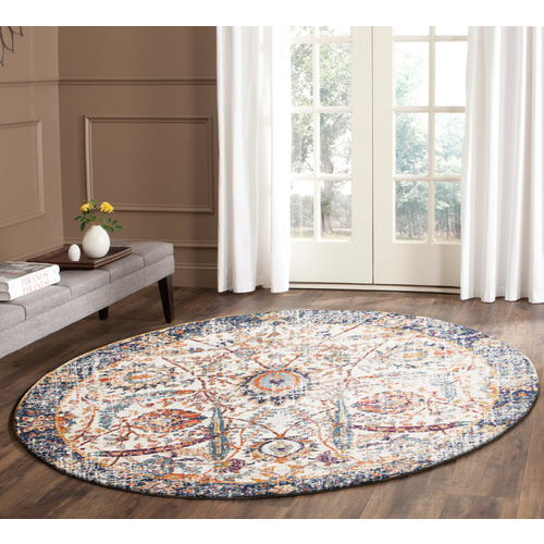 Evolve Peacock Transitional Round Rug - Ivory
