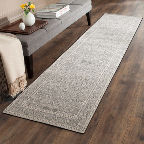 Evolve Flower Transitional Runner - Silver - 80x300cm