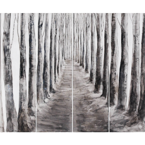4 Panel Popular Forest Hand Painted on Mangowood Wall Art - 45x150cm