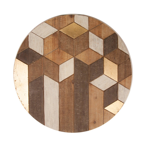 Cube Blocks Circular Panel Wall Art Decor - Pinewood - 60x60cm