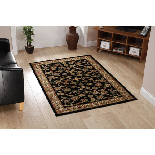Ankara Traditional Floral Rug - Black - 160x230cm