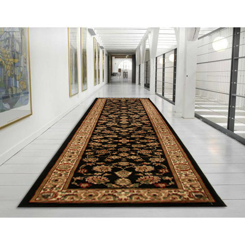 Ankara Traditional Floral Runner - Black - 80x300cm