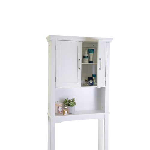 Hamptons Classic Style Over the Toilet Rack - 2 Doors, 1 Adjustable Shelf - White - 70x180cm