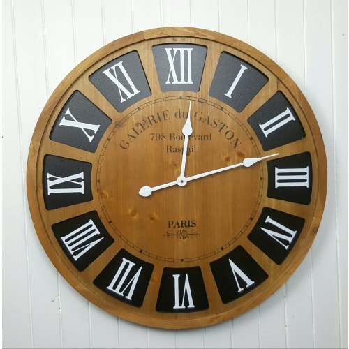 60cm Black and Brown Indent Large Wall Clock