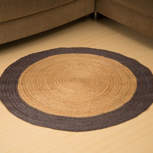 Poly Border 90cm Round Jute Rug Blue/Grey Natural Jute Rugs Beyond Bright