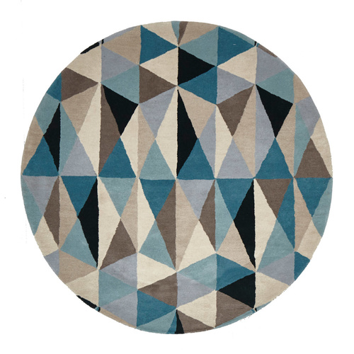 Zavier Gem Stone Wool Round Rug - Blue - 150x150cm