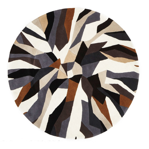 Zavier Crossroads Wool Round Rug - Brown White Grey