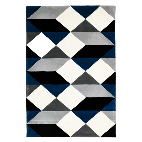 Zavier Digital Wool Rug - Blue Grey White - 155x225cm