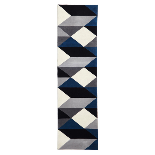 Zavier Digital Wool Runner - Blue Grey White - 80x300cm