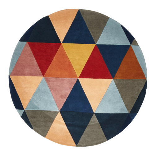 Zavier Prism Wool Round Rug - Rust Blue Navy - 120x120cm