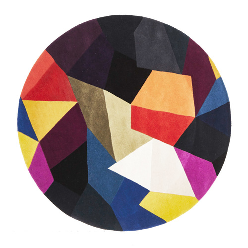 Zavier Eclectic Wool Round Rug - Blue Rust Purple