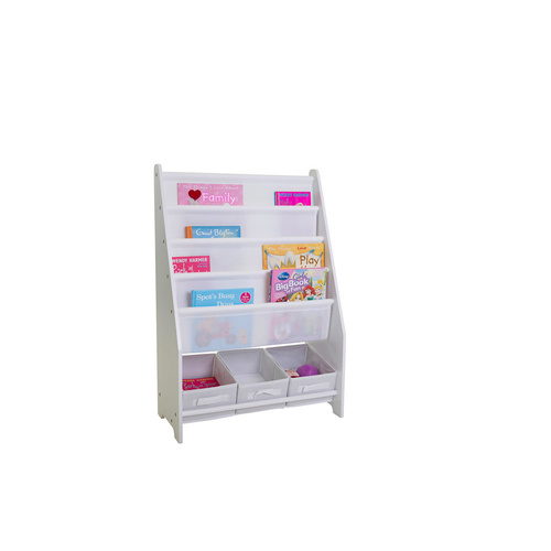 Mia Kids Display Bookcase - 4 Shelves with 3 Storage Tubs - 62x90cm