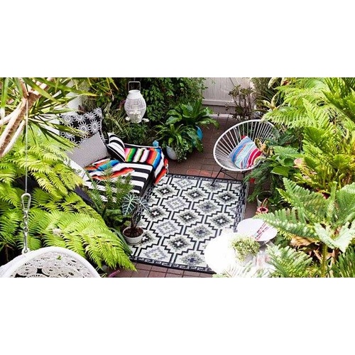 Plastic Rugs:150x238cm Lhasa Black & Cream