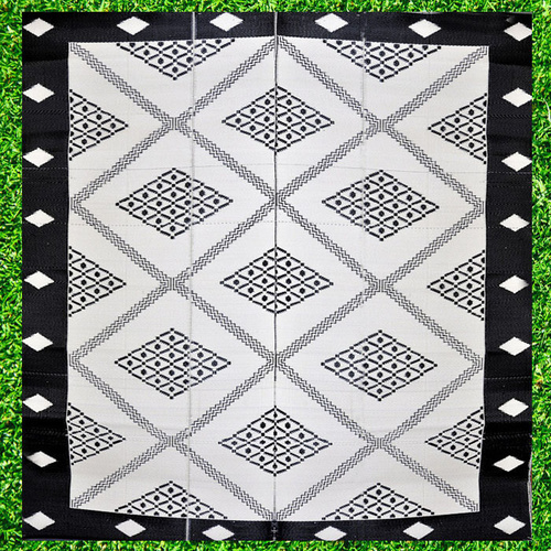 Plastic Rugs:270x270cm Troy Black & Cream