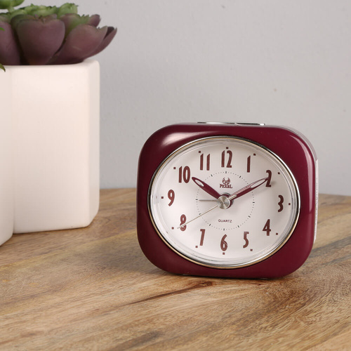 Pearl Silent Alarm Clock 220 - Burgundy - 8.5x7cm