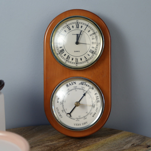 Cambridge 10x19cm Weather Station Wall Clock - Light Brown