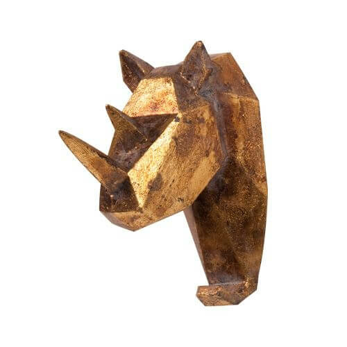 Geometric Rhinoceros Head Wall Hook Tribal Art Decor - Polyresin - 20x18cm