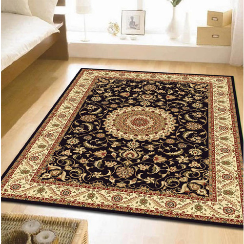 Sydals Medallion Border Rug - Black with Ivory - 80x150cm