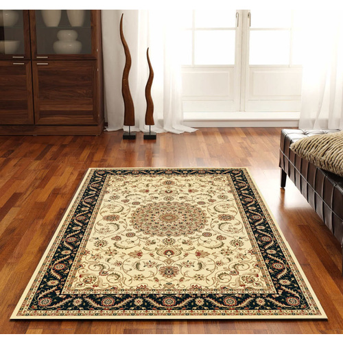 Sydals Medallion Border Rug - Ivory with Black - 200x290cm