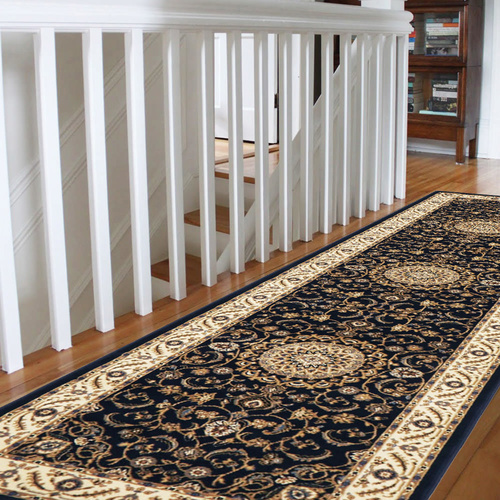 Sydals Medallion Border Runner - Blue with Ivory