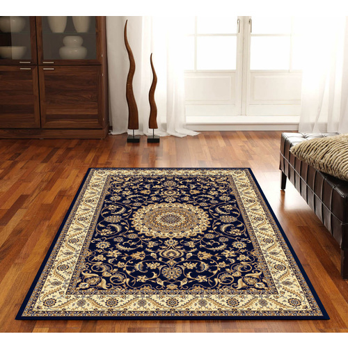Sydals Medallion Border Rug - Blue with Ivory