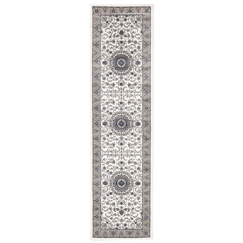 Sydals Medallion Border Runner - White with Beige - 80x300cm