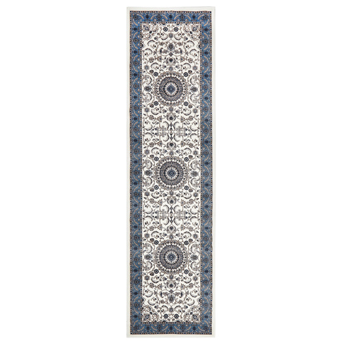 Sydals Medallion Border Runner - White with Blue - 80x300cm